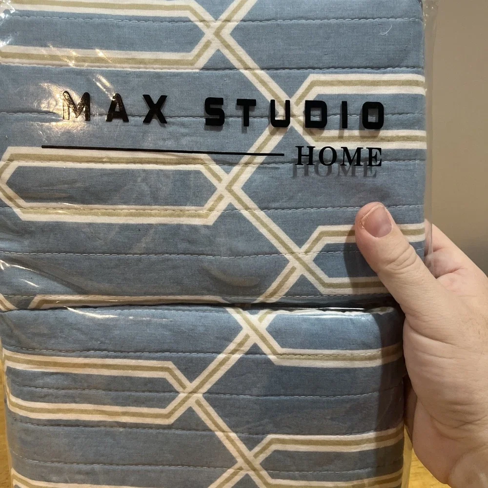 Max Studio Home 2 Pillow Shams Blue Diamond‎ Geometric Quilted Standard NWT